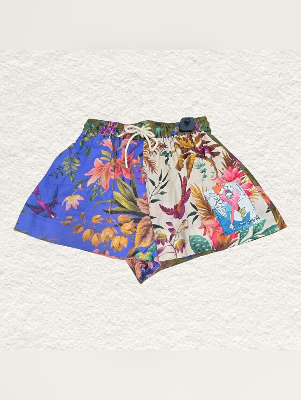Zimmermann Split-Print High-Waist Floral Shorts — Blue & Cream
